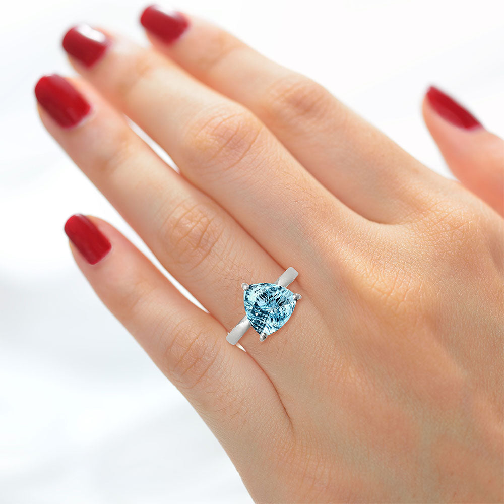 Fancy Cut Natural Gemstones Trillion Shape 925 Silver Ring s.6-10 R-1019 AGR1002-1