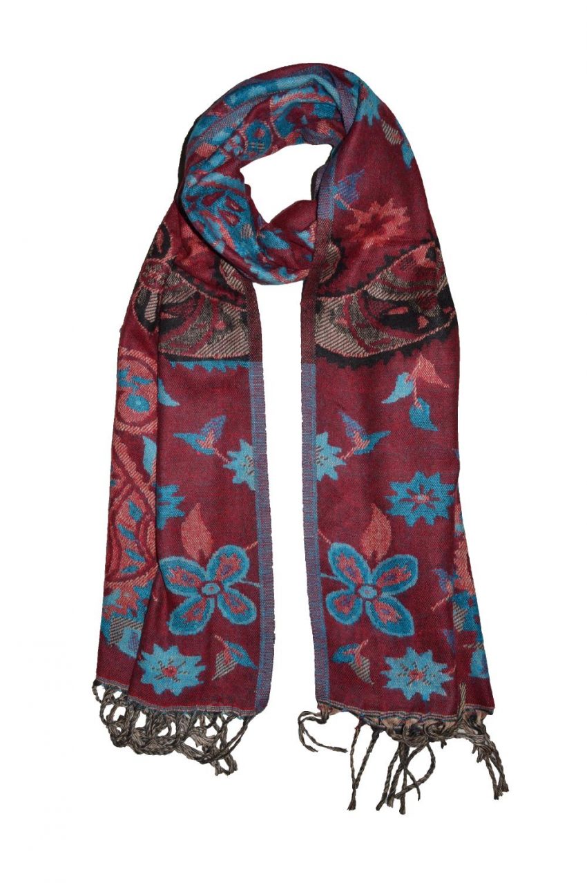 Acrylic Red and Turquoise Reversible Scarf-1