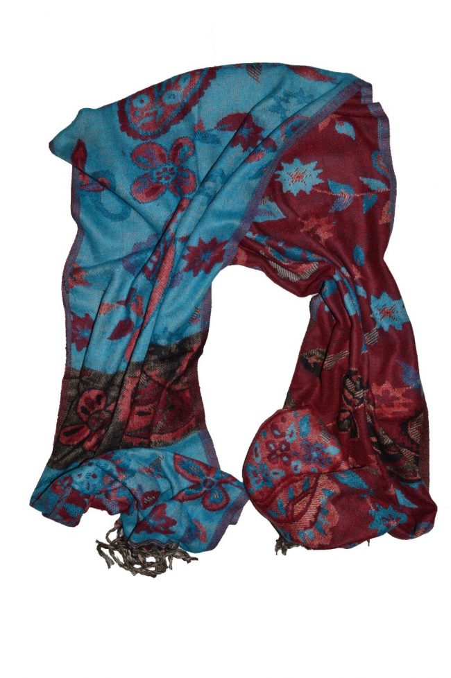 Acrylic Red and Turquoise Reversible Scarf-0