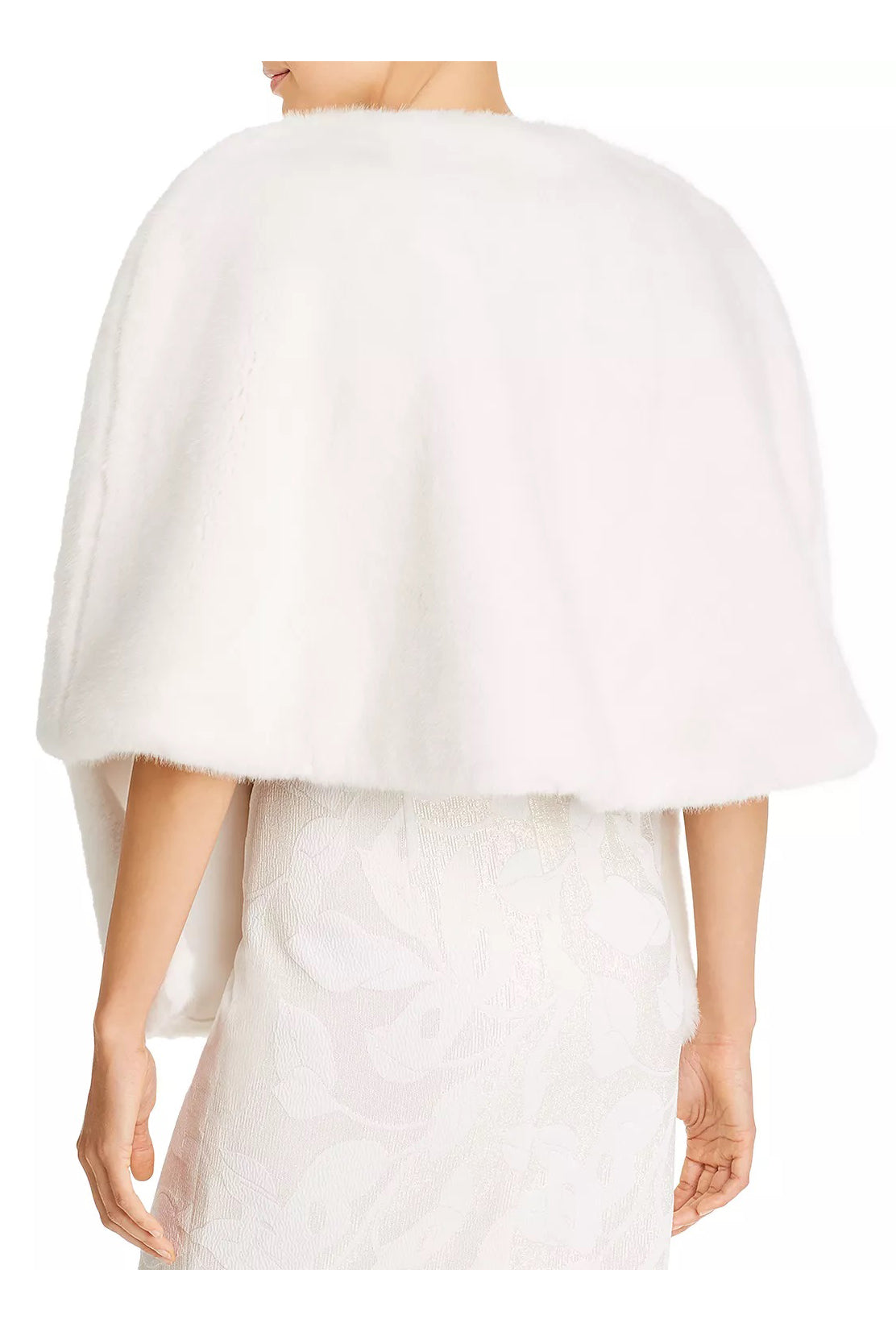 Adrianna Papell Crew Neck Open Front Cape Sleeve Faux Fur Jacket-1