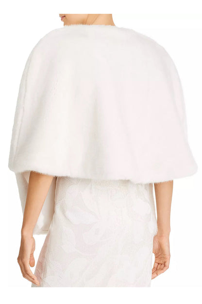 Adrianna Papell Crew Neck Open Front Cape Sleeve Faux Fur Jacket-1