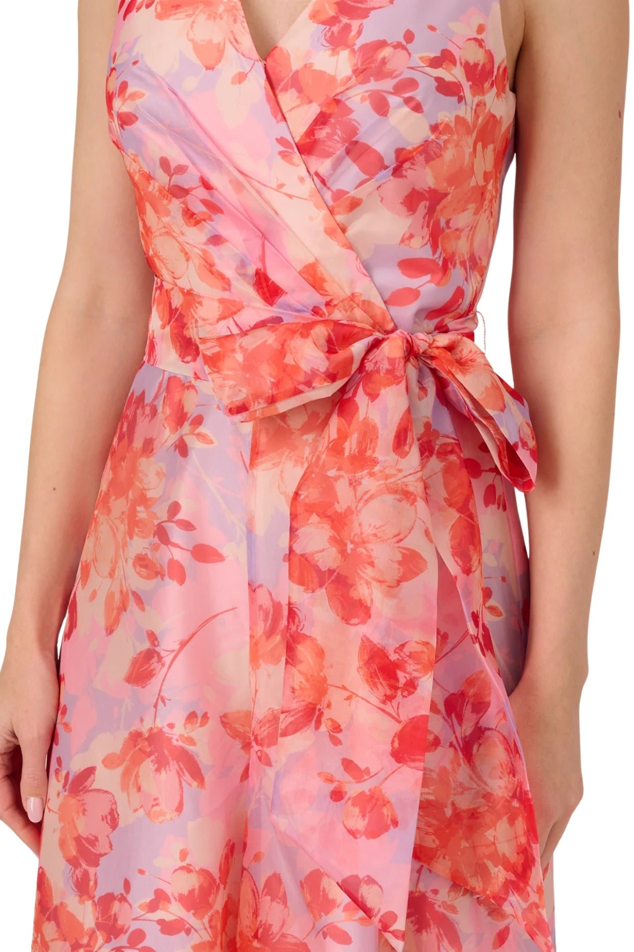 Adrianna Papell Surplice Neckline Floral Organza Wide Leg Jumpsuit Dress-3