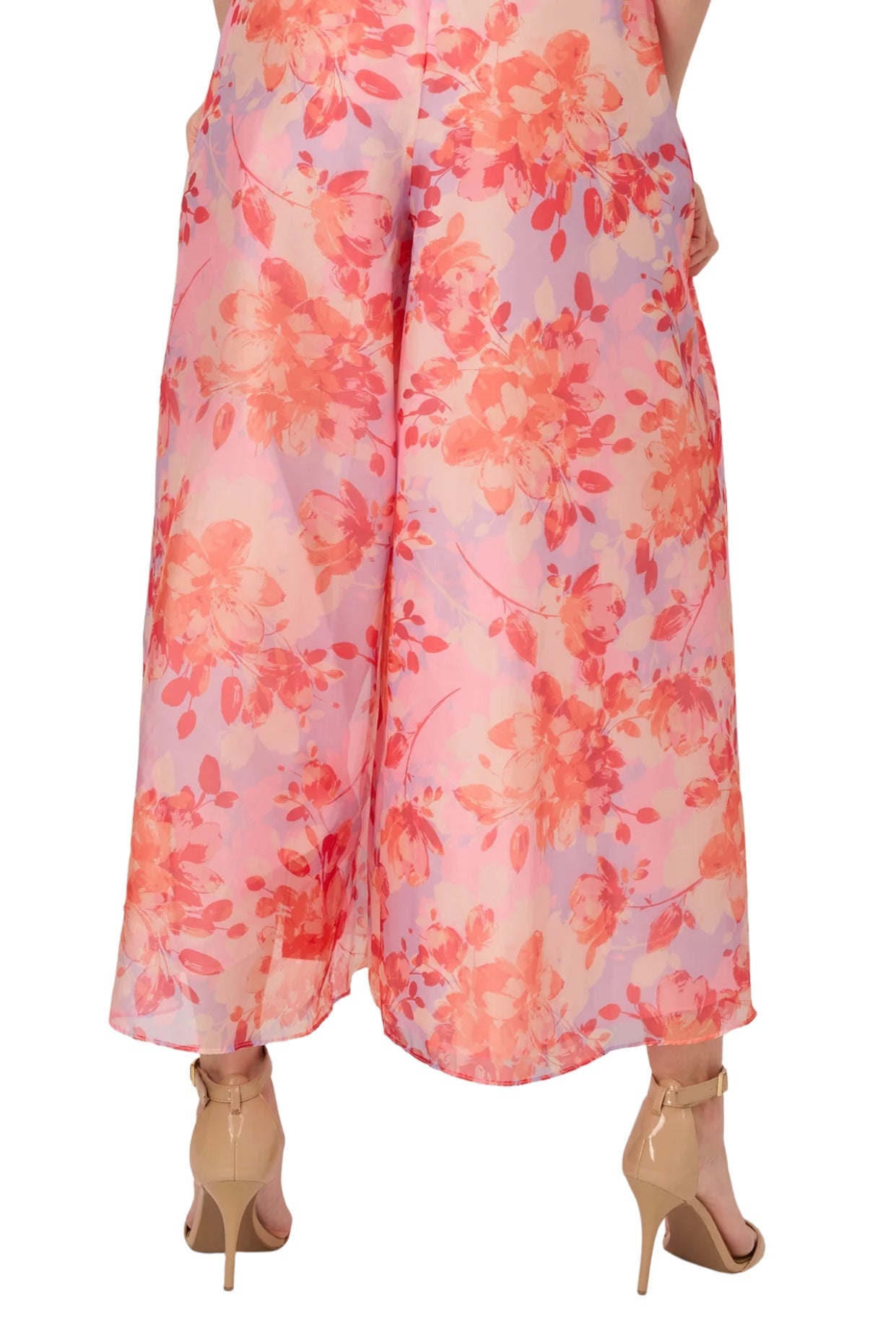 Adrianna Papell Surplice Neckline Floral Organza Wide Leg Jumpsuit Dress-2