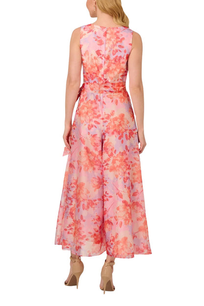 Adrianna Papell Surplice Neckline Floral Organza Wide Leg Jumpsuit Dress-1