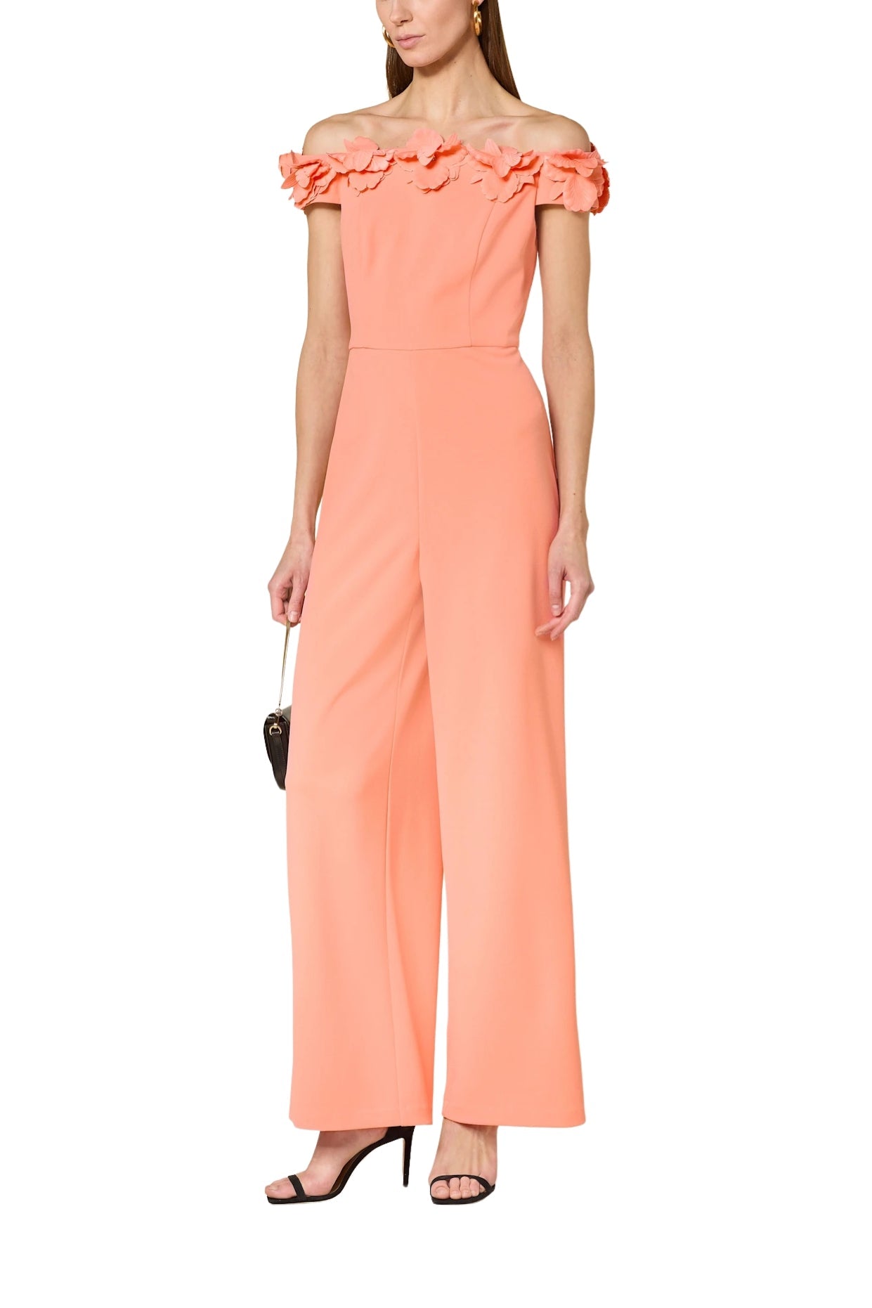 Adrianna Papell Off-The-Shoulder Back Zipper Closure Wide Leg Jumpsuit Dress-0