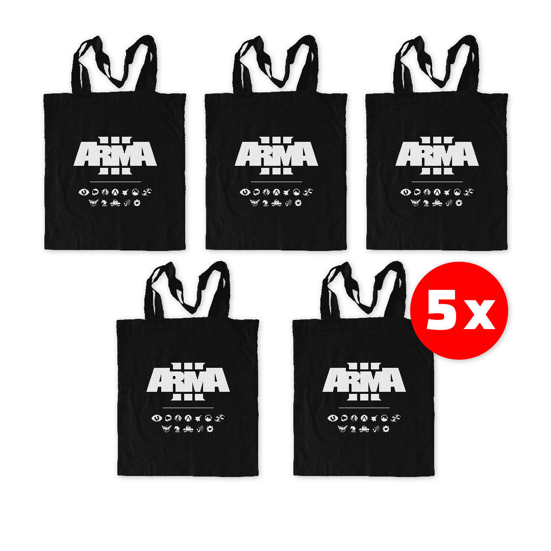 ARMA 3 - ECO FRIENDLY TOTE SHOPPING BAG | 5 PACK | BLACK-0