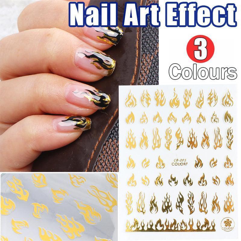 3D Flame Nail Stickers Fire Design Manicure Decals Self Adhesive Nail Art Sheet-0