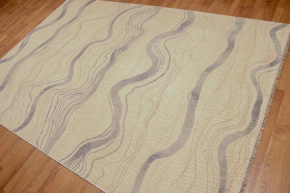6' x 9' Hand Knotted Swirls Pattern 100% Wool Area rug Ivory-1