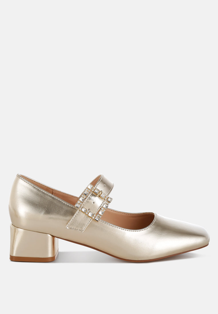 Abeba Diamante Brooch Metallic Mary Jane Pumps-0