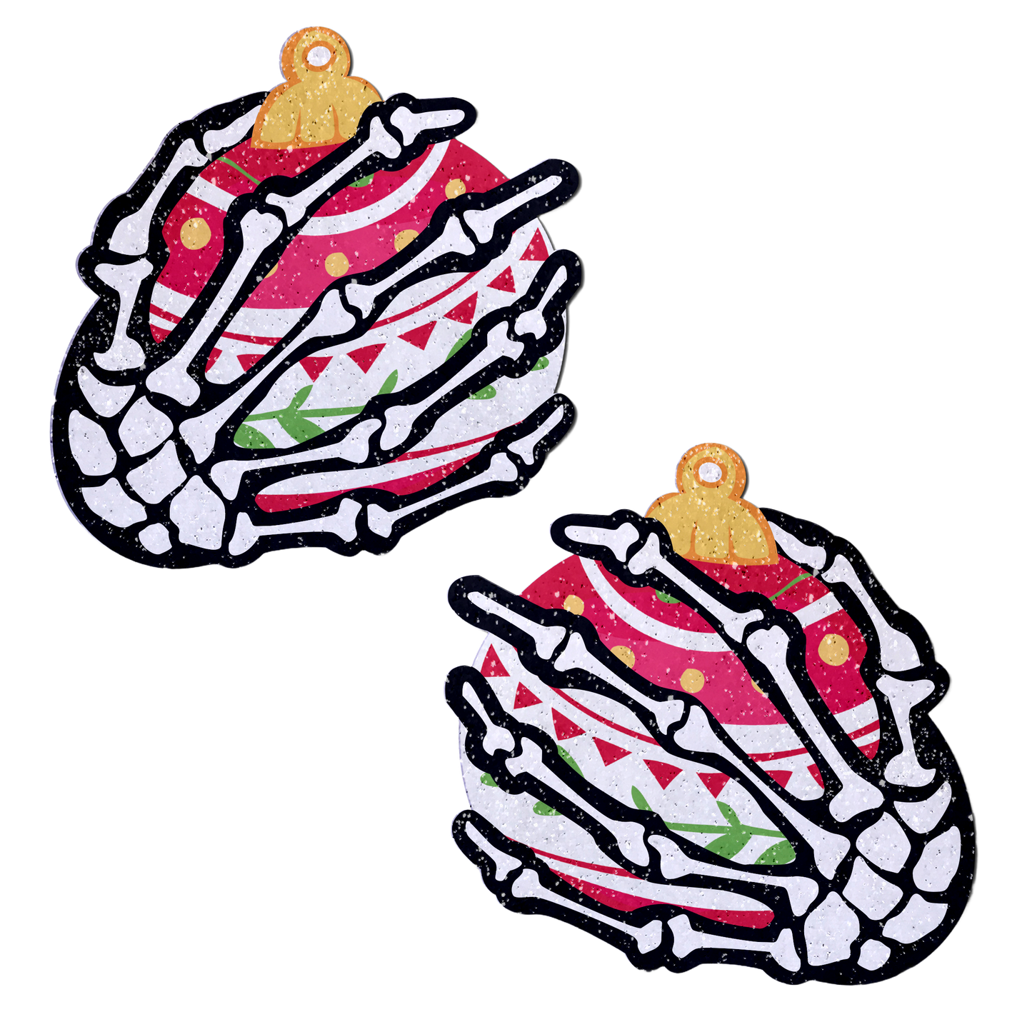 5-Pack: White Boney Skeleton Hands Holding Christmas Holiday Ornament Breast Pasties by Pastease®-0