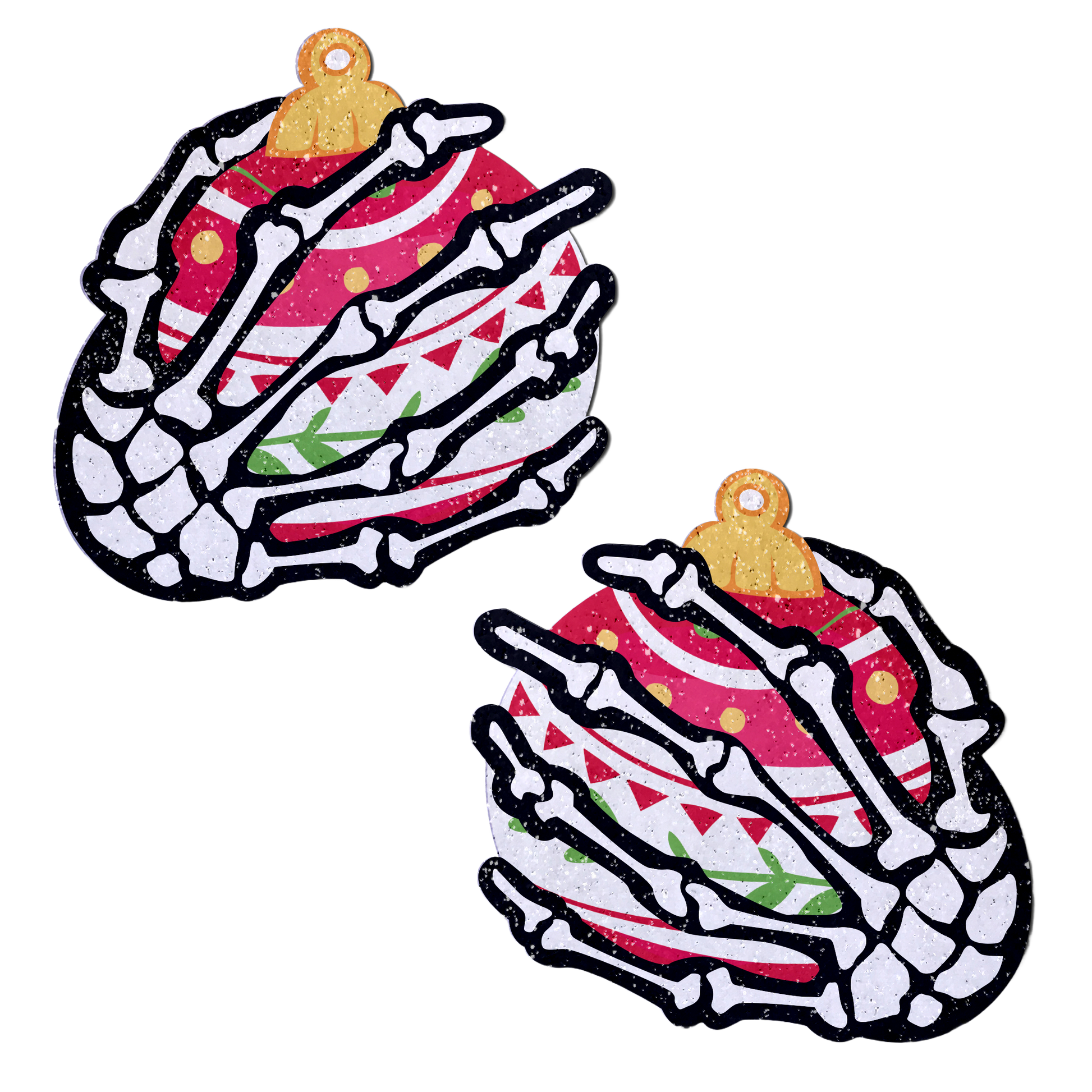 5-Pack: White Boney Skeleton Hands Holding Christmas Holiday Ornament Breast Pasties by Pastease®-0