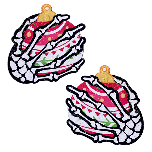 5-Pack: White Boney Skeleton Hands Holding Christmas Holiday Ornament Breast Pasties by Pastease®-0