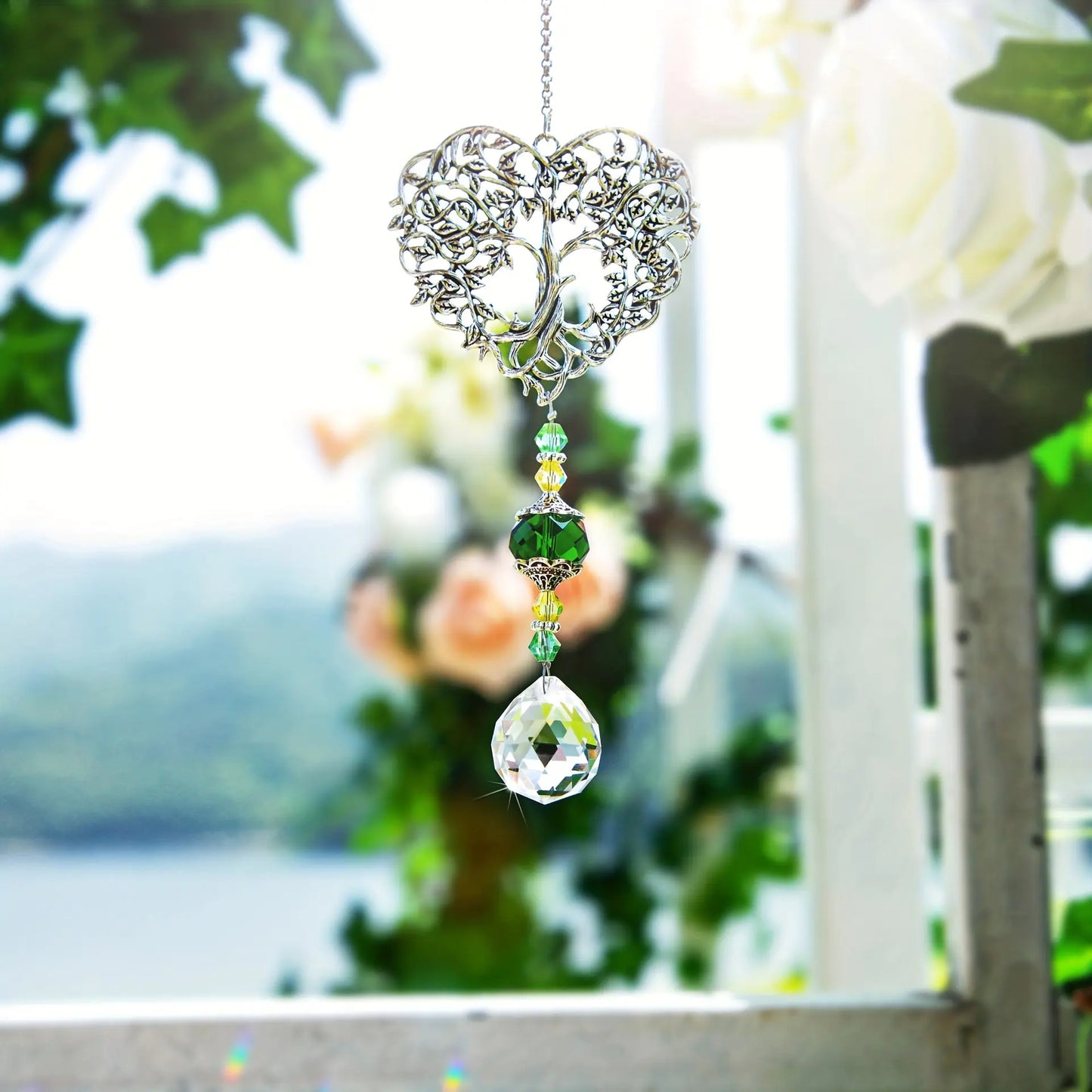 Crystal Heart Tree of Life Pendant for Home Decor