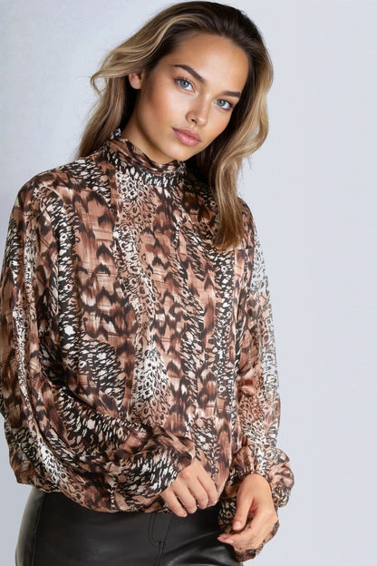 Brown Animal Print  Blouse-1