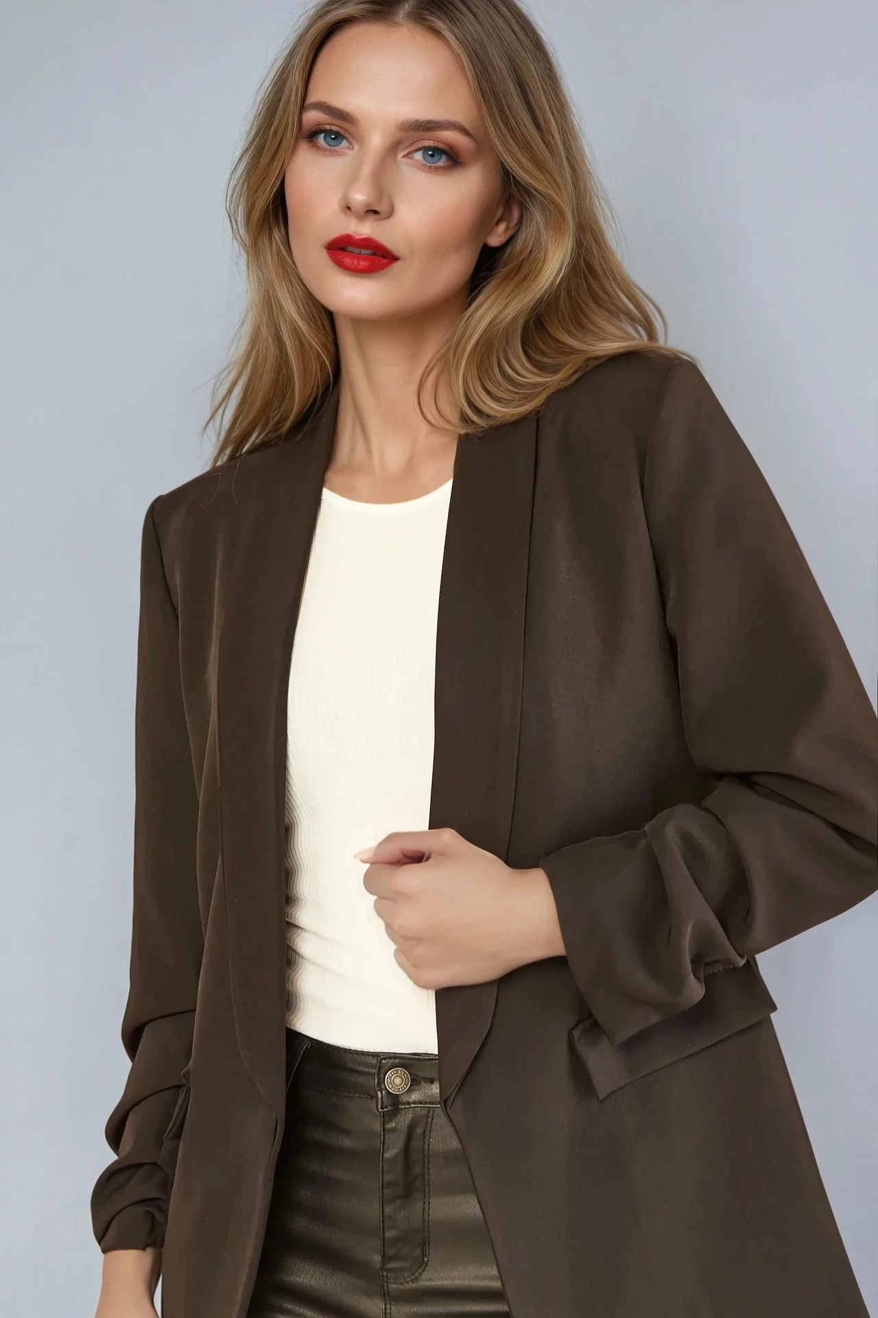 Black Blazer with Ruched Sleeves-0