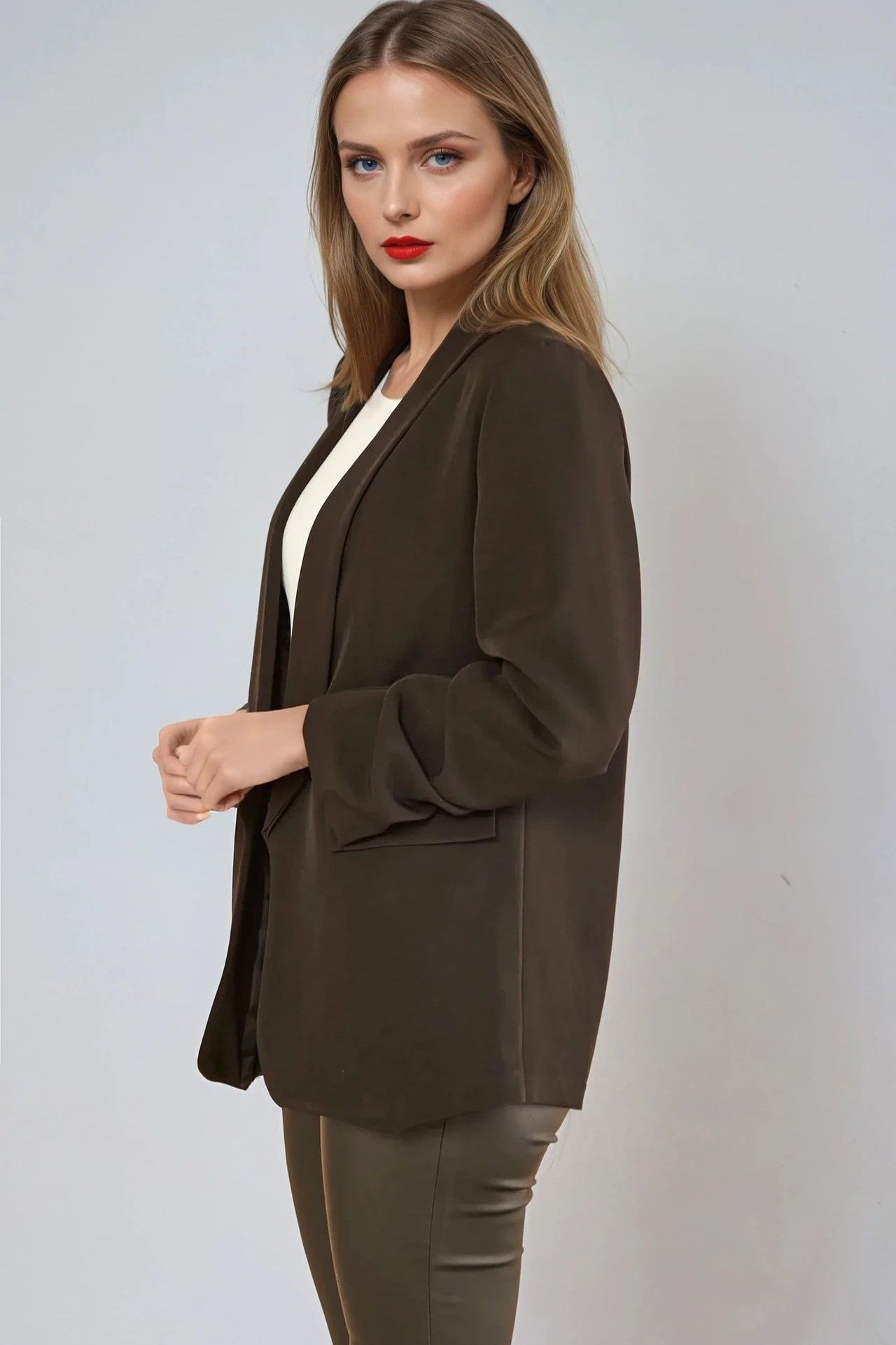 Black Blazer with Ruched Sleeves-3