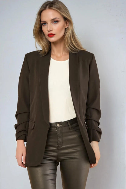 Black Blazer with Ruched Sleeves-1