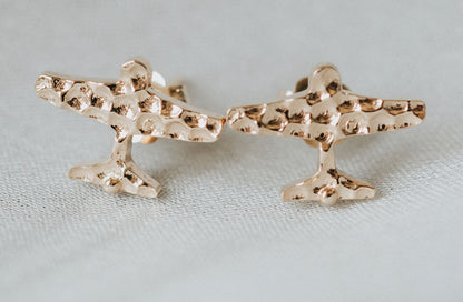 Custom Design: Airplane Stud Earrings- 18K Gold: 12mm-9