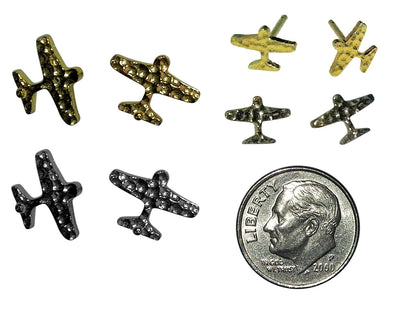 Custom Design: Airplane Stud Earrings- 18K Gold: 12mm-0
