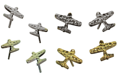 Custom Design: Airplane Stud Earrings- 18K Gold: 12mm-12
