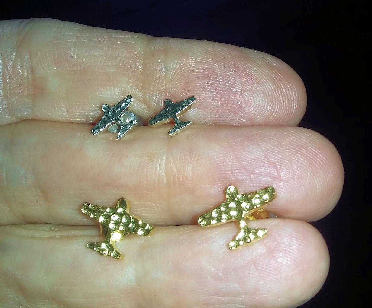 Custom Design: Airplane Stud Earrings- 18K Gold: 12mm-3