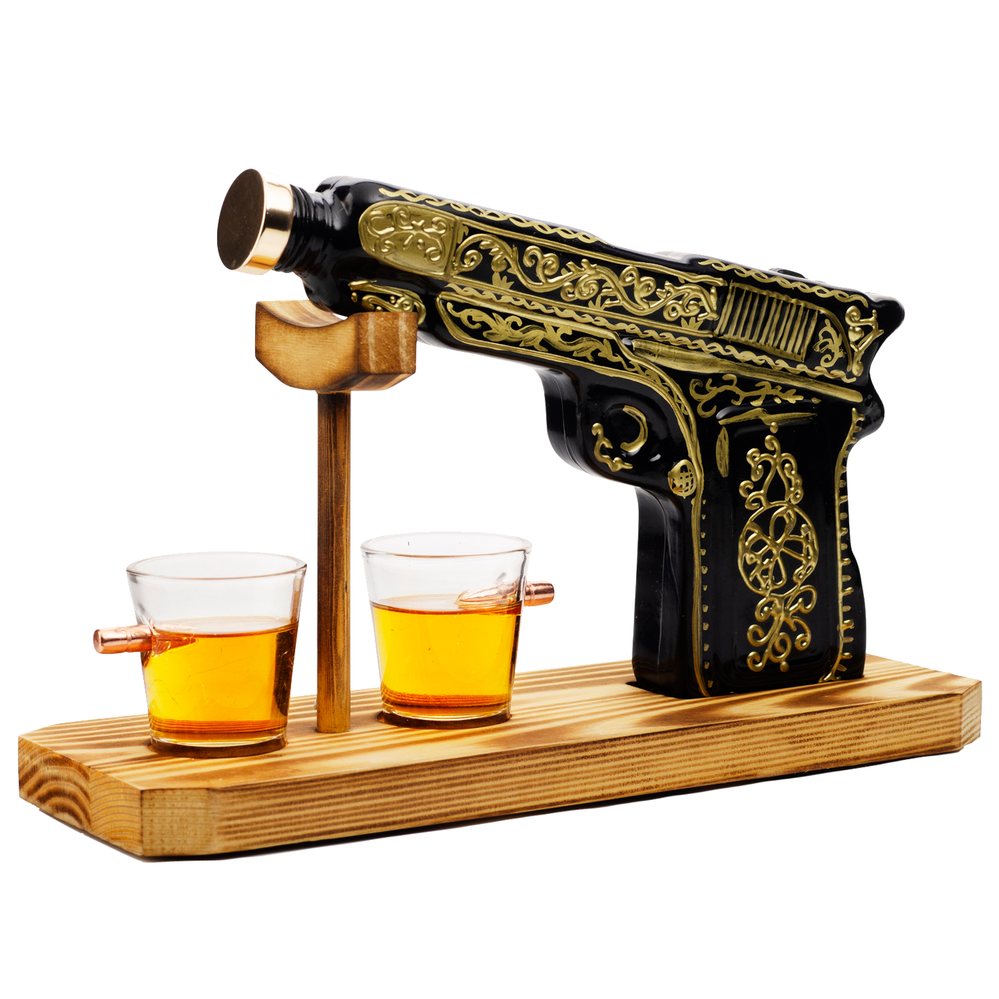 Hand Painted Pistol Whiskey & Wine Decanter by The Wine Savant - Pistol Whiskey Gun Decanter & 2 Bullet Shot Glasses - Military Gifts, Veteran Gifts, Law Enforcement Gifts, Home Bar Gifts, Drinking-0