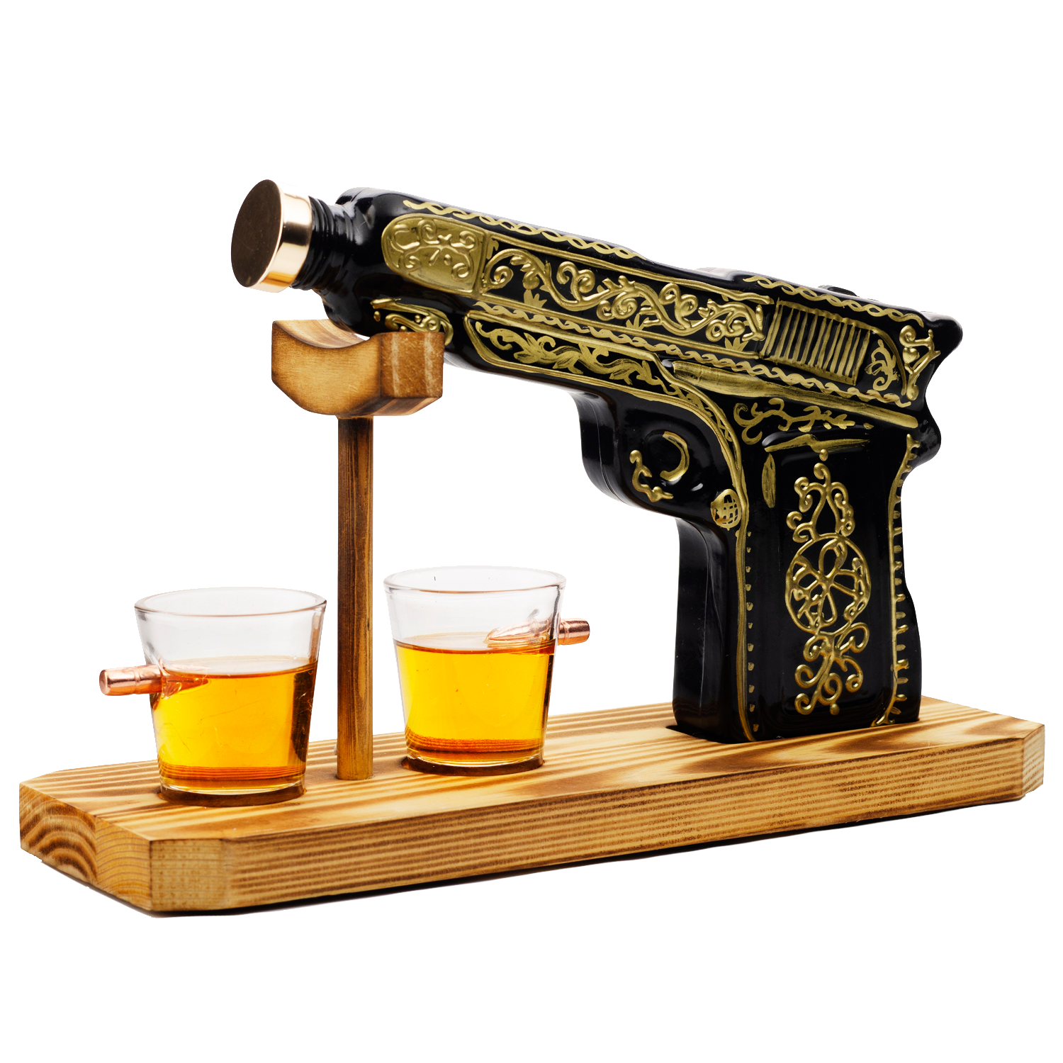 Hand Painted Pistol Whiskey & Wine Decanter by The Wine Savant - Pistol Whiskey Gun Decanter & 2 Bullet Shot Glasses - Military Gifts, Veteran Gifts, Law Enforcement Gifts, Home Bar Gifts, Drinking-0