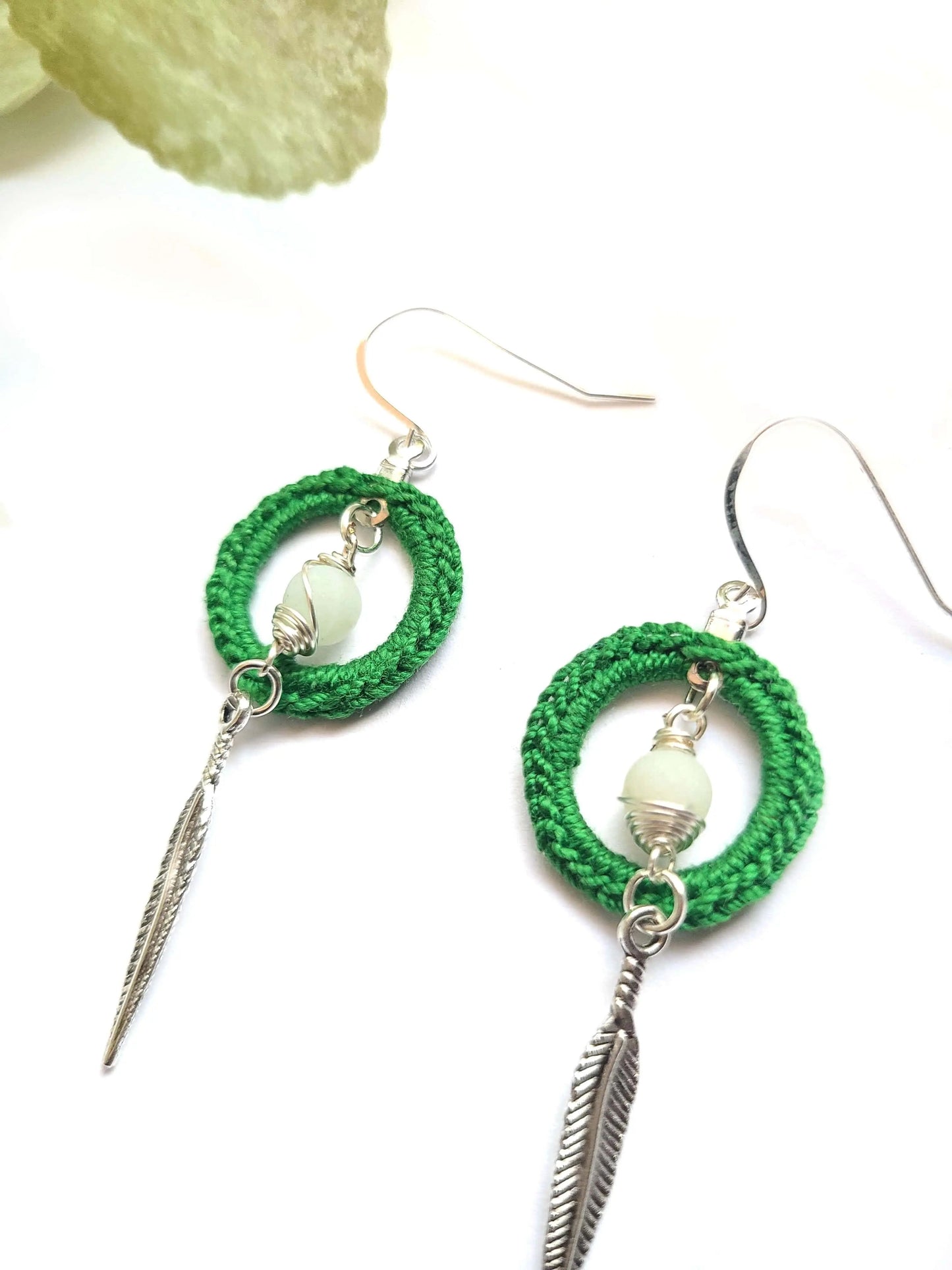 Amazonite Calm Earrings with feather-5