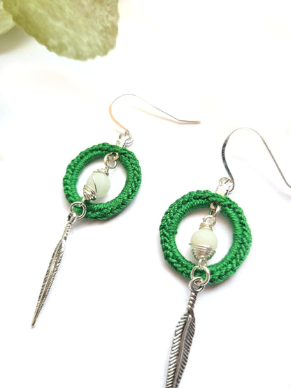 Amazonite Calm Earrings with feather-5