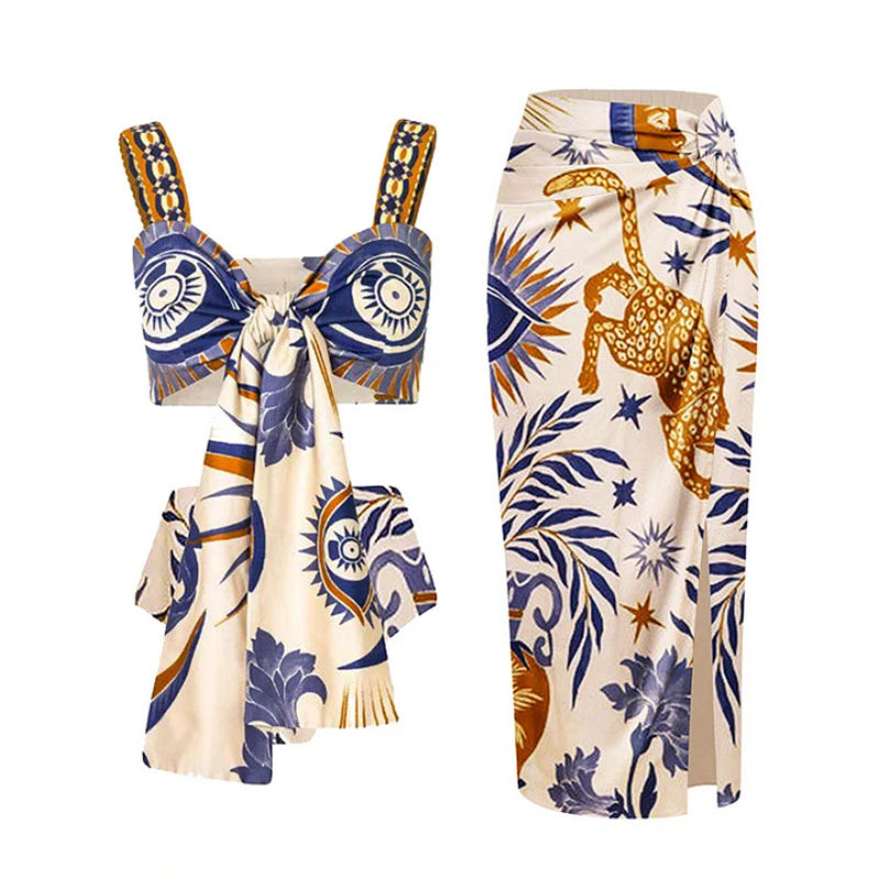 Animal Floral Print Bikini with Skirt For Women, Dumbo, BYMANYC New York.-2