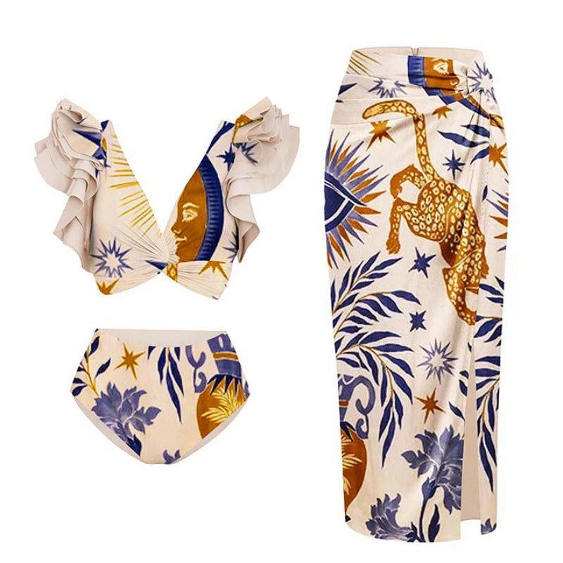 Animal Floral Print Bikini with Skirt For Women, Dumbo, BYMANYC New York.-3