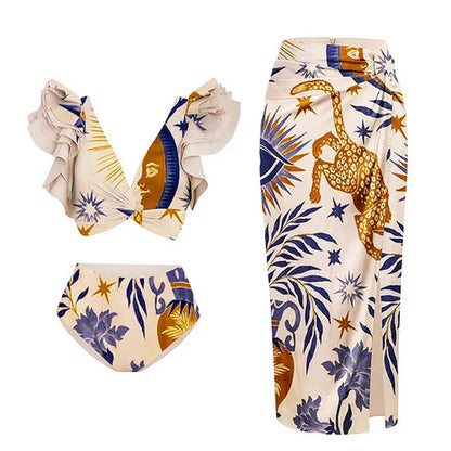 Animal Floral Print Bikini with Skirt For Women, Dumbo, BYMANYC New York.-5