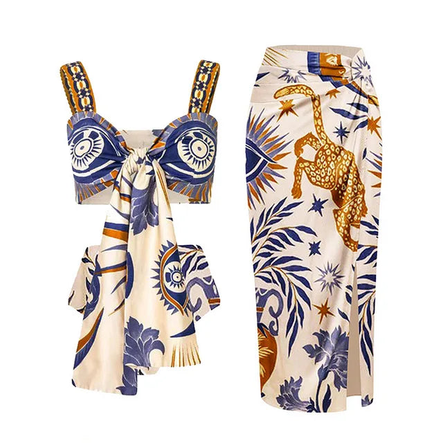 Animal Floral Print Bikini with Skirt For Women, Dumbo, BYMANYC New York.-7