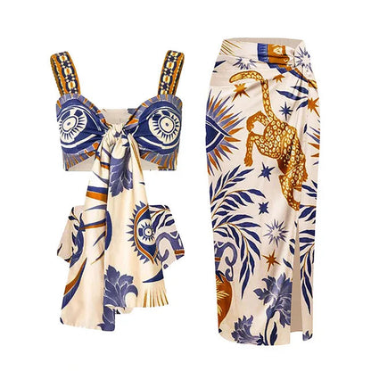 Animal Floral Print Bikini with Skirt For Women, Dumbo, BYMANYC New York.-7