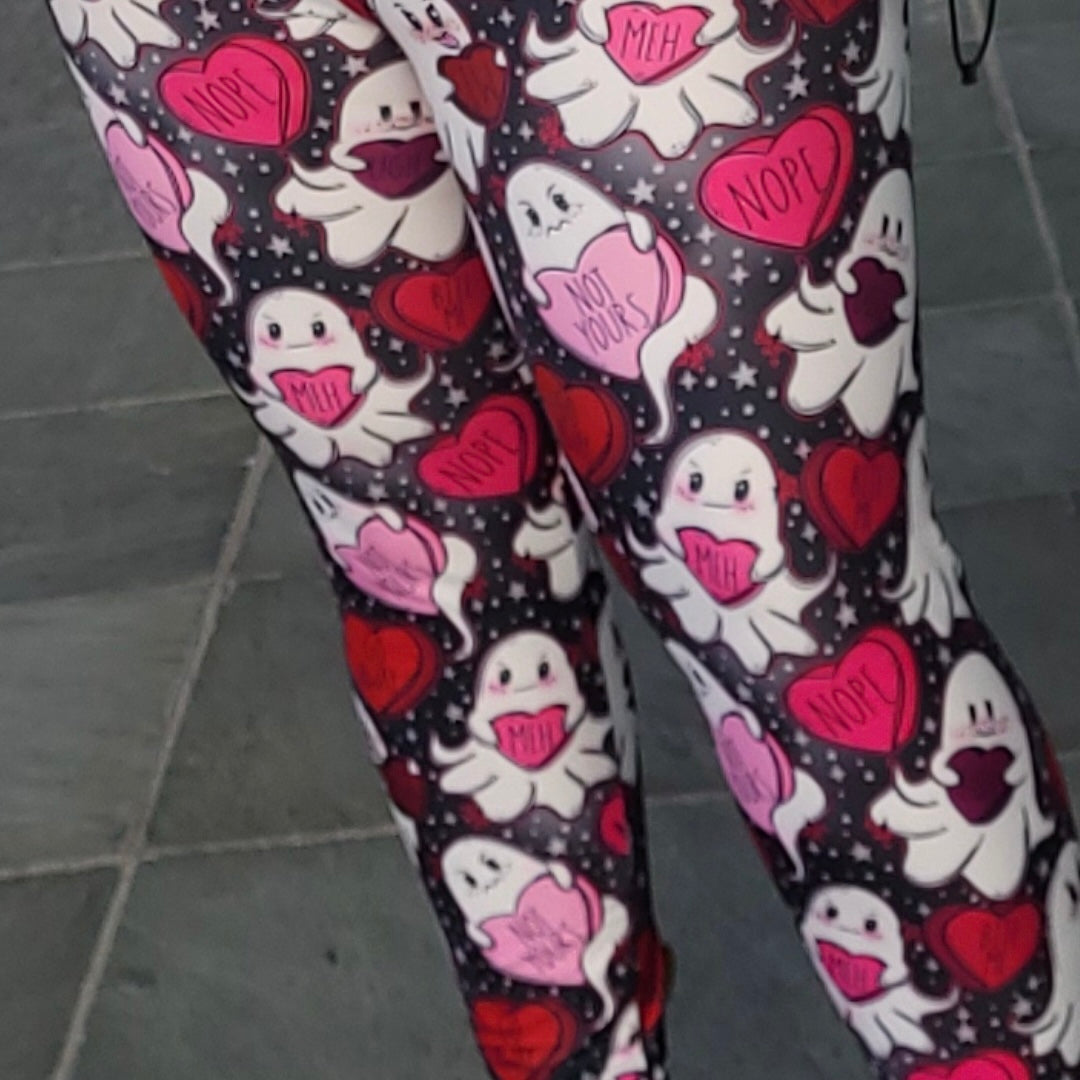 Anti-Love Ghosties (Semi-Exclusive) - Ghost Hearts Valentine's Day Love High-quality Handcrafted Vibrant Leggings-0
