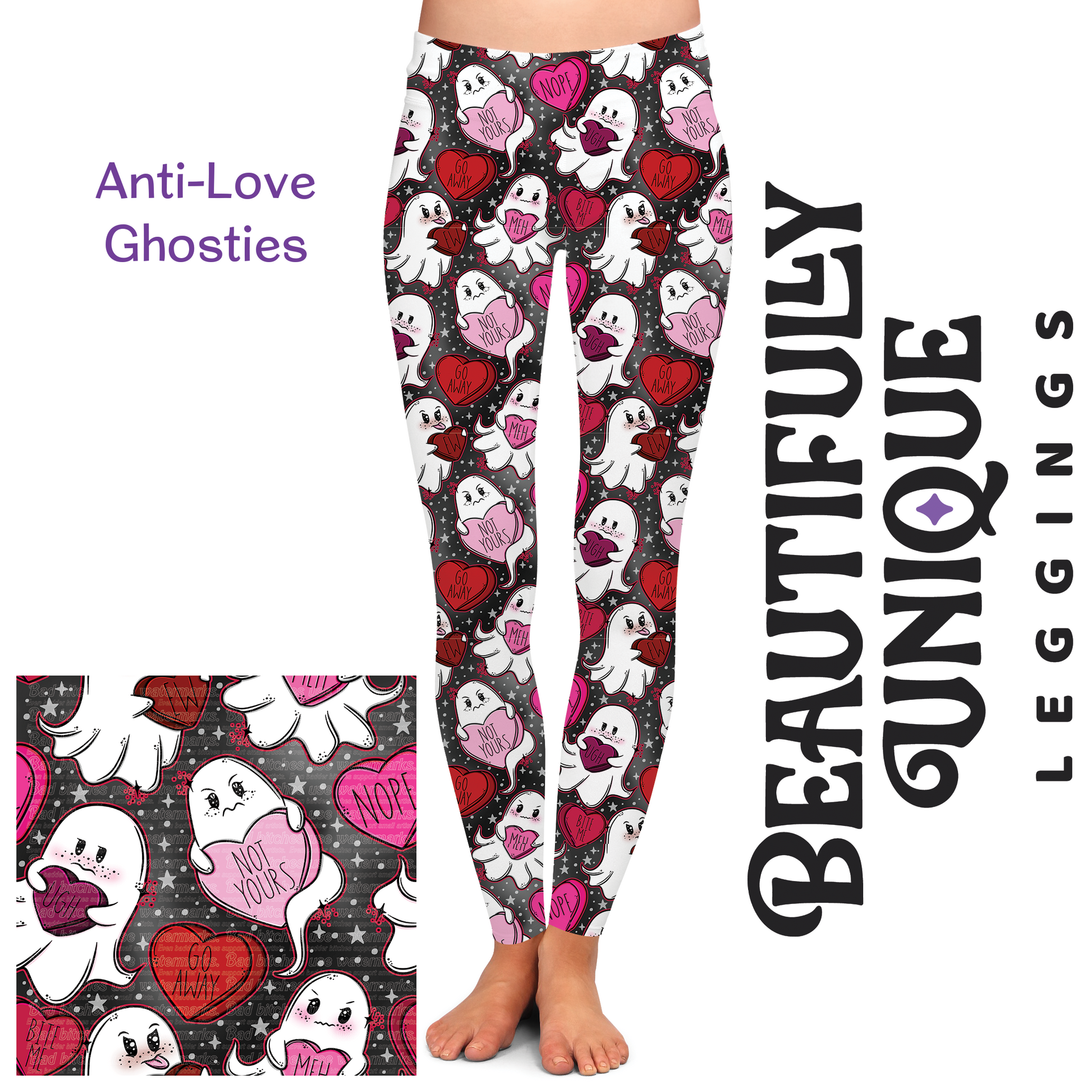 Anti-Love Ghosties (Semi-Exclusive) - Ghost Hearts Valentine's Day Love High-quality Handcrafted Vibrant Leggings-1