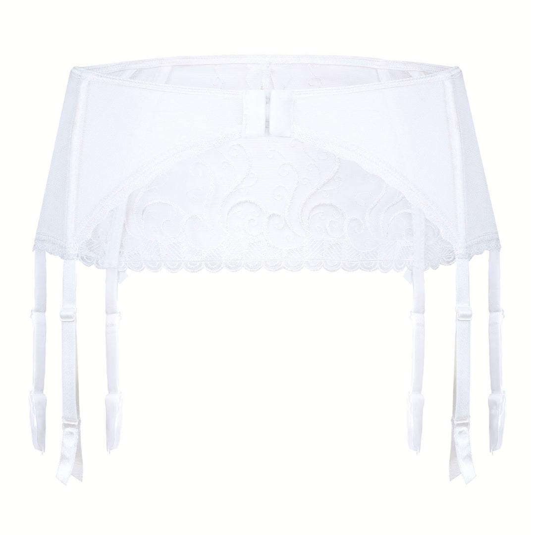 Bridal Sheer Mesh Embroidered Garter Belt Roza Anuk White-4