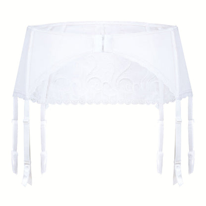 Bridal Sheer Mesh Embroidered Garter Belt Roza Anuk White-4
