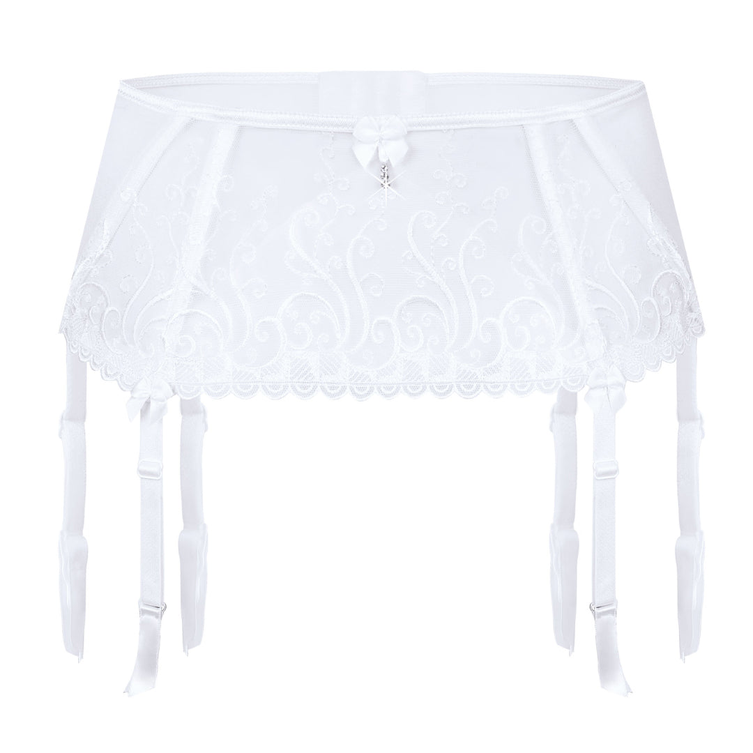 Bridal Sheer Mesh Embroidered Garter Belt Roza Anuk White-3