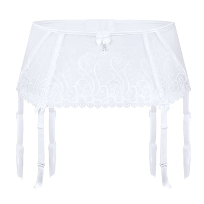 Bridal Sheer Mesh Embroidered Garter Belt Roza Anuk White-3