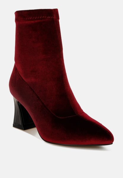 Arcturus Flared Block Heel Velvet Boots-2