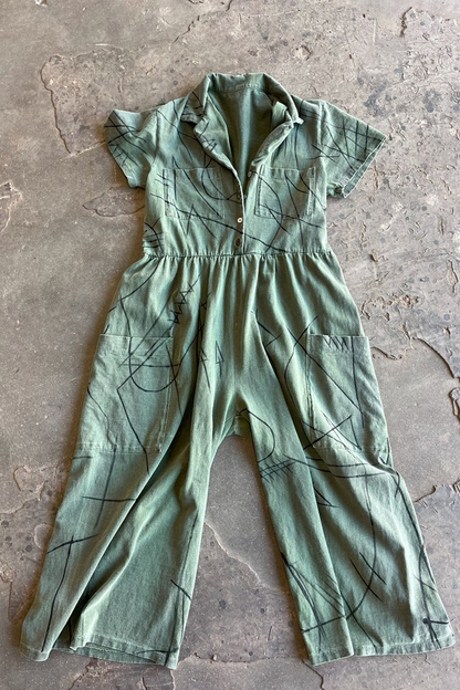 Artisan Hand-Painted Abstract Sage Jumpsuit-1