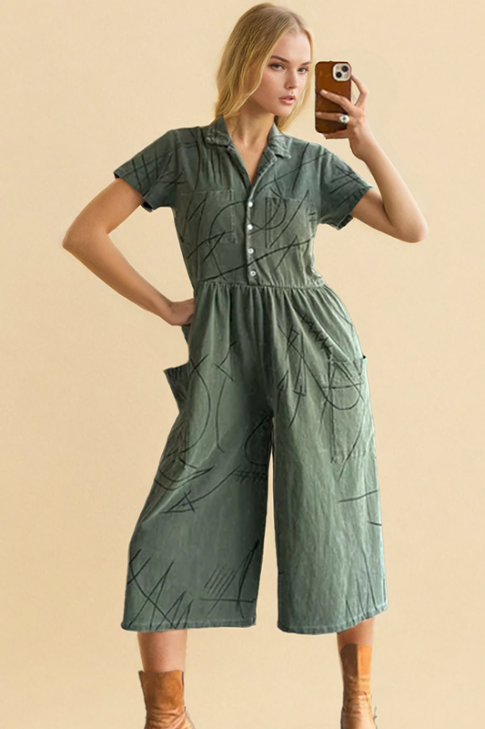 Artisan Hand-Painted Abstract Sage Jumpsuit-0