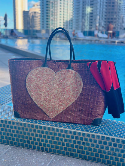 Extra Large Brown Heart Beach Tote-1