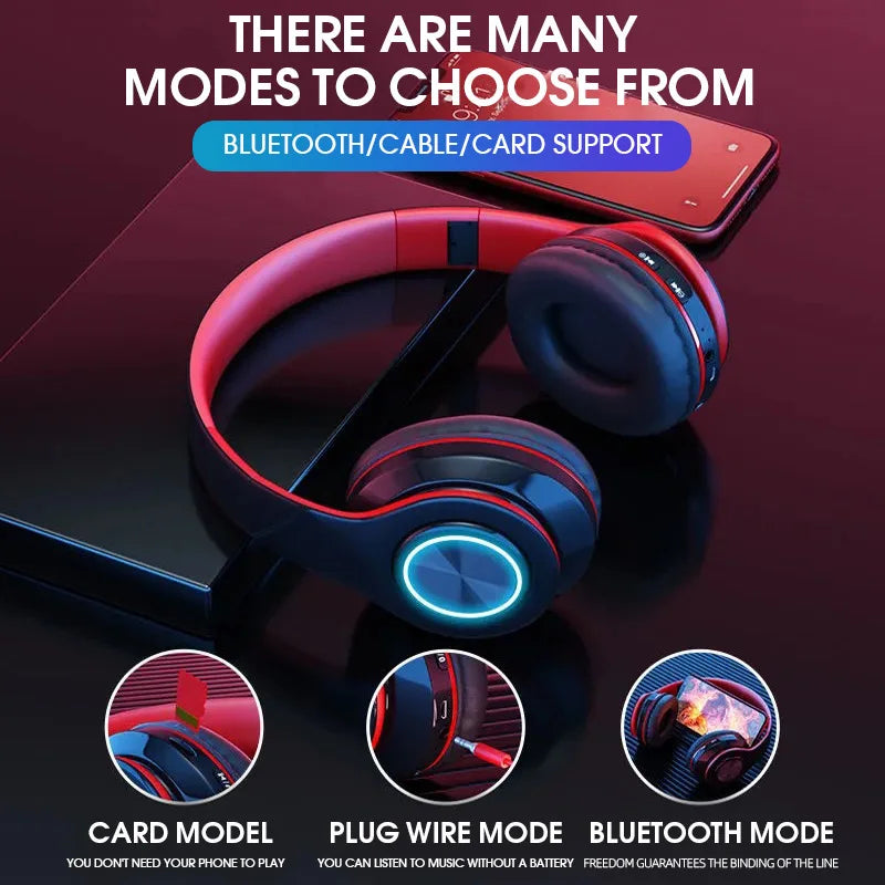 NNEOBA Wireless Bluetooth Headphone with Colorful Lights(Red)-3