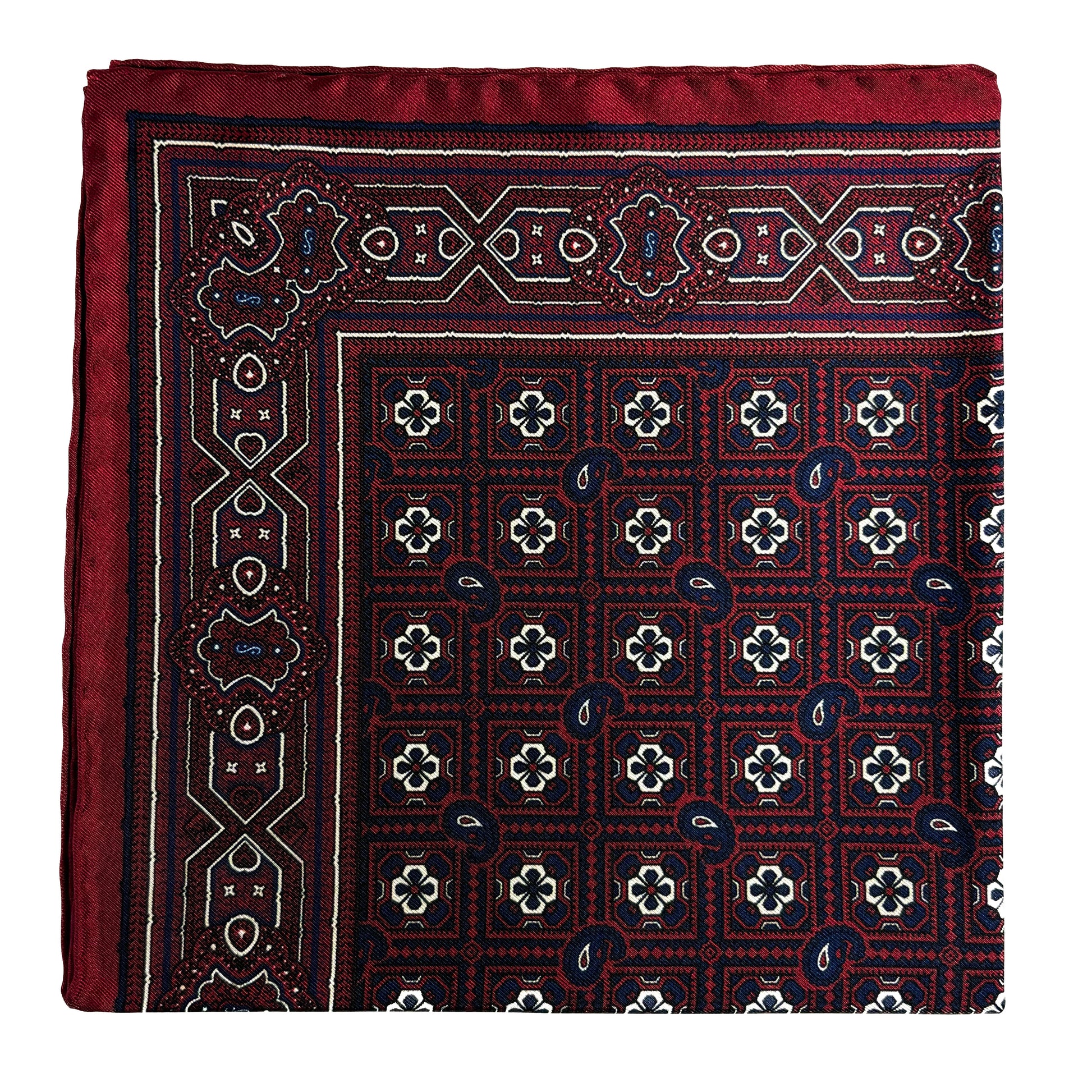 Burgundy Geometric Silk Pocket Square-0