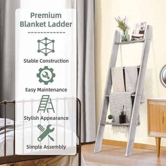 4-Tier Wall Leaning Ladder Shelf Stand-Gray-1