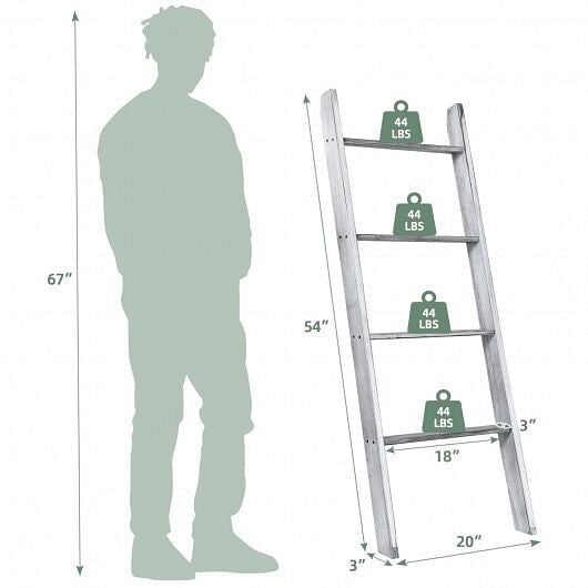 4-Tier Wall Leaning Ladder Shelf Stand-Gray-2