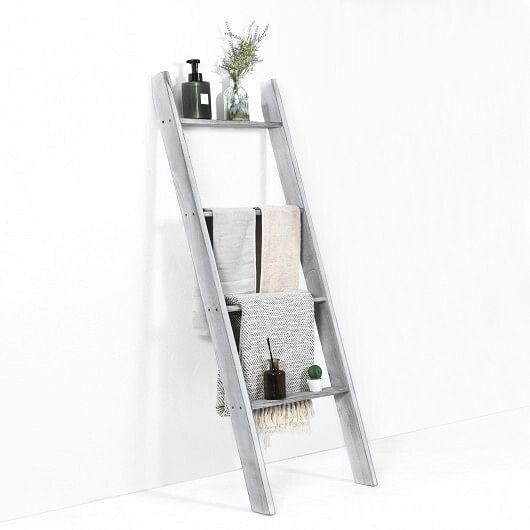 4-Tier Wall Leaning Ladder Shelf Stand-Gray-4