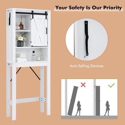 3-Tier Wodden Bathroom Cabinet with Sliding Barn Door and 3-position Adjustable Shelves-White-2